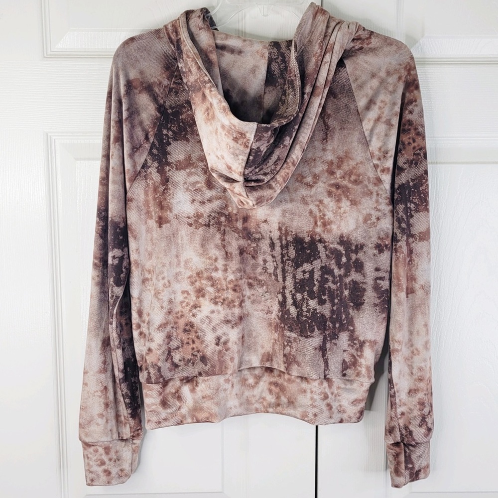 Red Haute Revolve Luxury Loungewear Velvet Watercolor Full Zip Hoodie in Sepia S - Picture 2 of 6